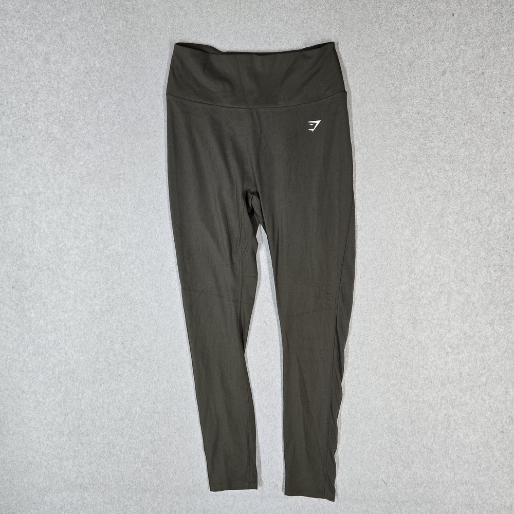 Gymshark Women Activewear Pants L Olive Green Mesh Placement Yoga Legging